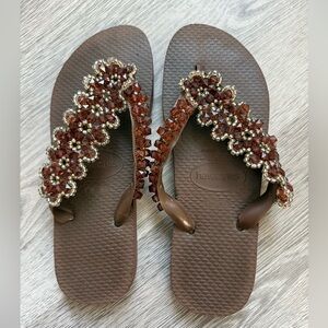 Havaianas beaded Crystal embellishments Flip Flop Slippers Timeless jewel Sandal